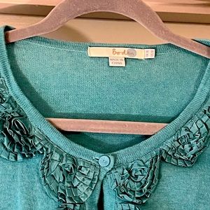 Boden Ribbon Embellished Turquoise Cardigan